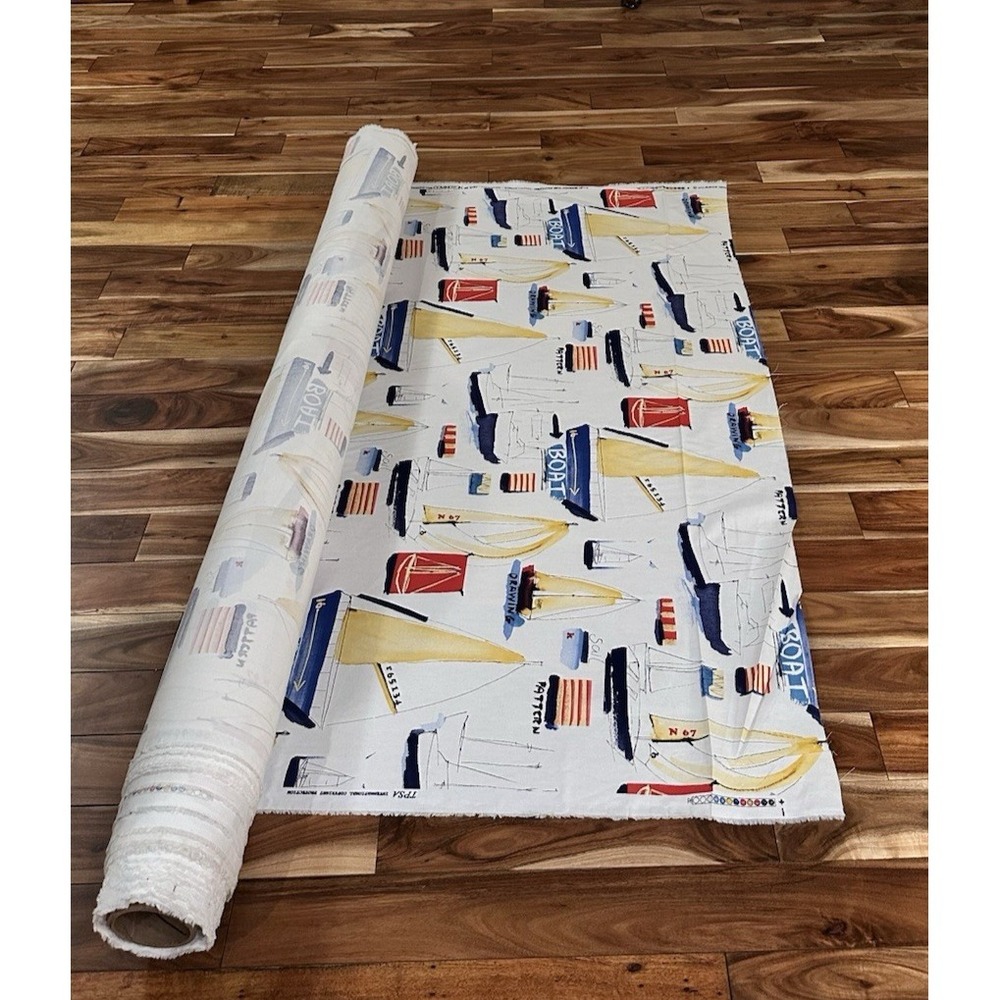 Vintage Covington‎ Nautical Sailboat Fabric 25 Yards Coastal Decor Cotton Canvas